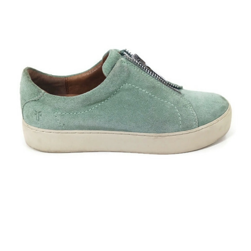 Frye Lena Zip Low turquoise suede Sneakers size 6M S1175 GUC $228